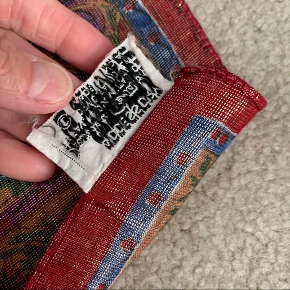 Vintage Oscar de la Renta Metallic Deep Red Gold Floral Square Scarf - Picture 7 of 15